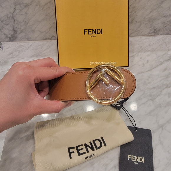 FENDI LOGO REVERSIBLE LEATHER BELT (BROWN/WHITE) - Picture 2 of 5